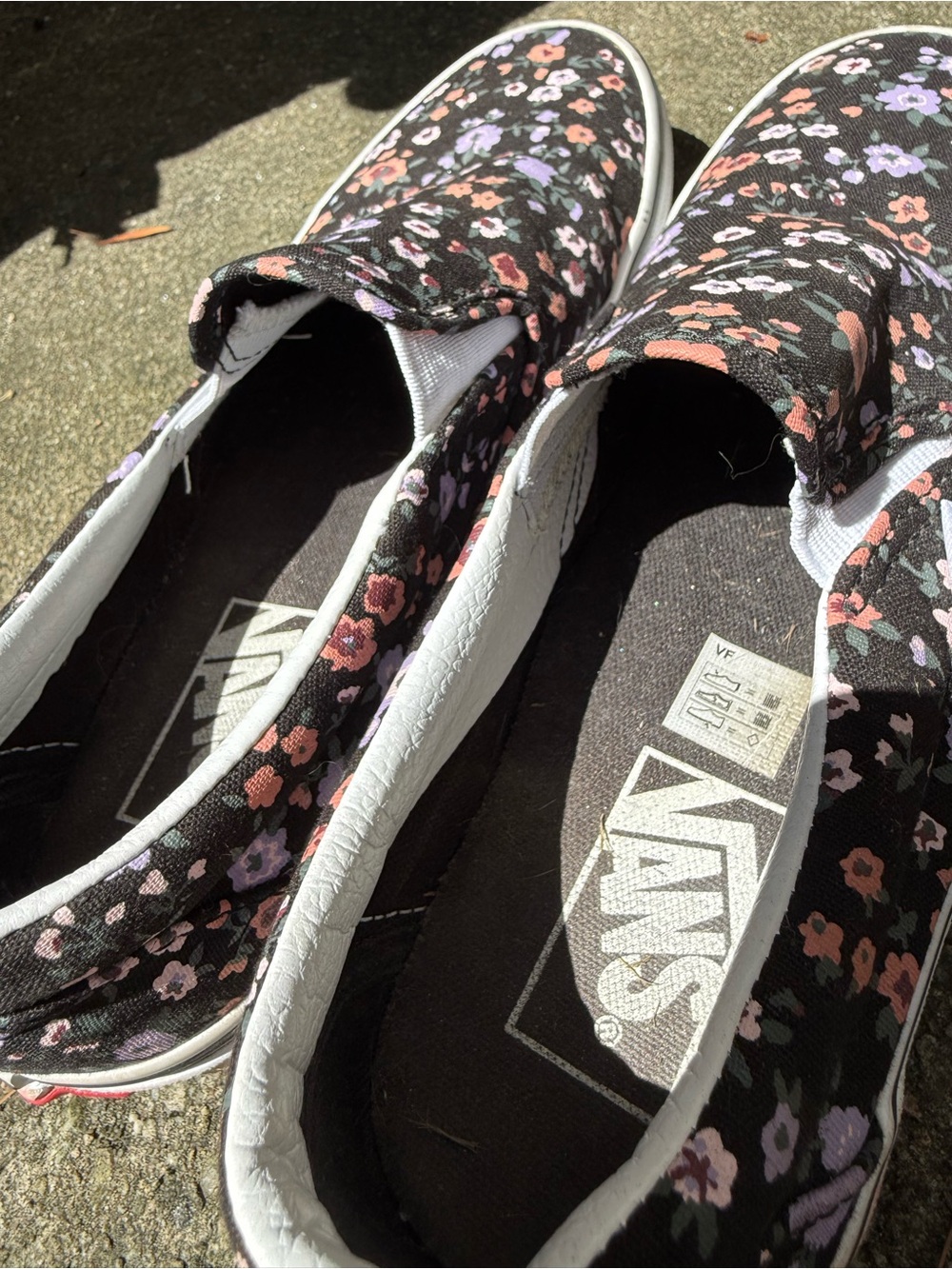 Vans Slip-On Floral Sneakers in Black with Pink & Lavender Flowers - Picture 3 of 7